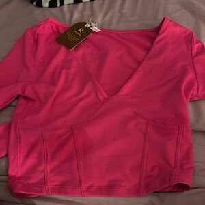 long sleeve hot pink v neck shirt